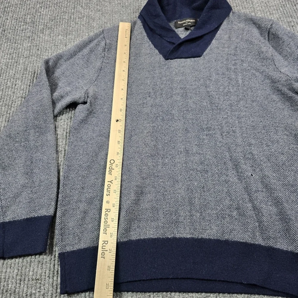 Banana Republic Sweater Mens Medium Blue Gray Merino‎ Wool Shawl Collar Pullover